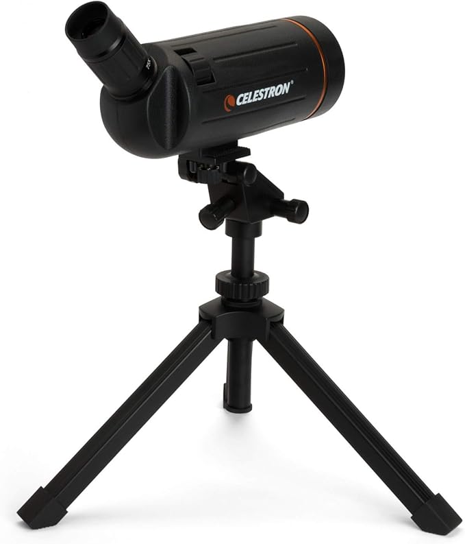Celestron 52238 Mini Mak 70mm Angled Spotting Scope – Maksutov Spotting Scope – Great for Long Range Viewing – 25–75x Zoom Eyepiece – Multi-Coated Optics – Rubber Armored – Tabletop Tripod Included