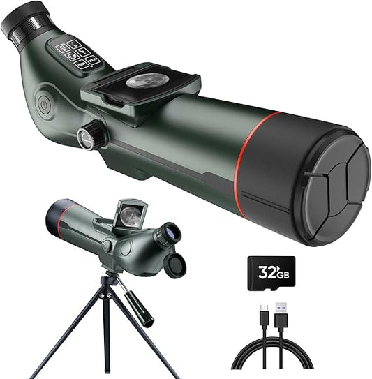Digital Spotting Scope with Screen Portable Auto-Focus Electronic 4K Smart Telescope with Tripod 32GB SD Card and Carrying Bag for Stargazing Bird Watching, Wildlife Viewing Hunting