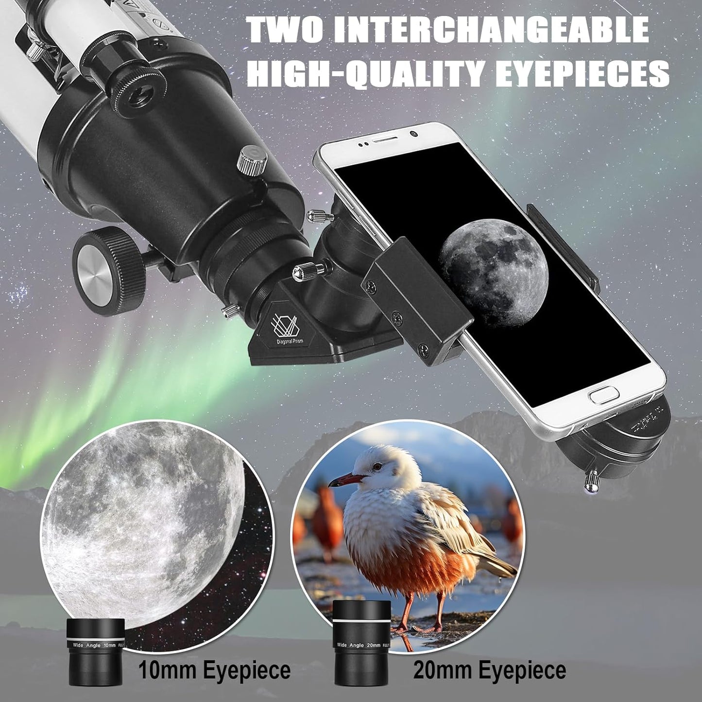 Telescope for Adults High Powered, 80mm Aperture 600mm Telescopes for Adults Astronomy, Travel Telescopio for Beginners with AZ Mount, Backpack, Phone Adapter, Moon Filter