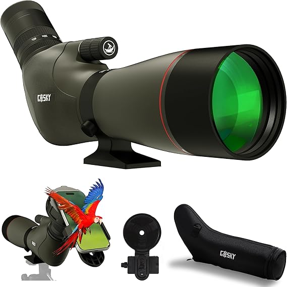 Gosky 20-60x80 Spotting Scope with Phone Adapter, Dual Focusing Waterproof Spotting Scopes for Target Shooting Bird Watching Hunting Wildlife Safari Viewing, BAK4 FMC Spotter Scope with Carrying Case