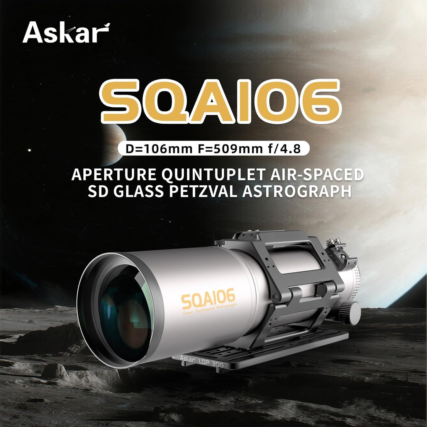 Askar SQA106 Telescope 106mm Aperture F4.8 Quintuplet Air-Spaced SD Glass Petzval Astrograph Refractor OTA, for Deep Sky Astrophotography and Visual Astronomy