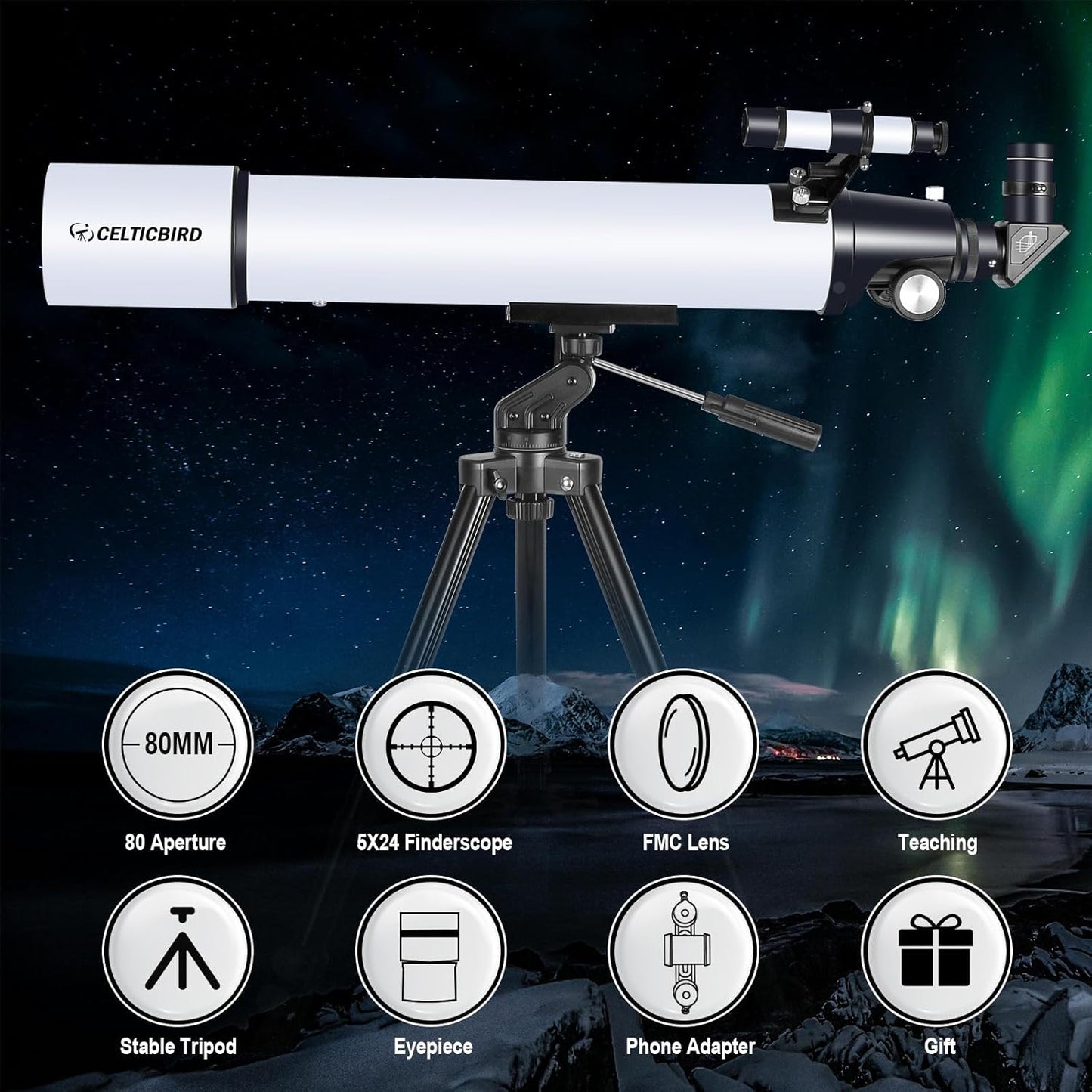 Telescope for Adults High Powered, 80mm Aperture 600mm Telescopes for Adults Astronomy, Travel Telescopio for Beginners with AZ Mount, Backpack, Phone Adapter, Moon Filter