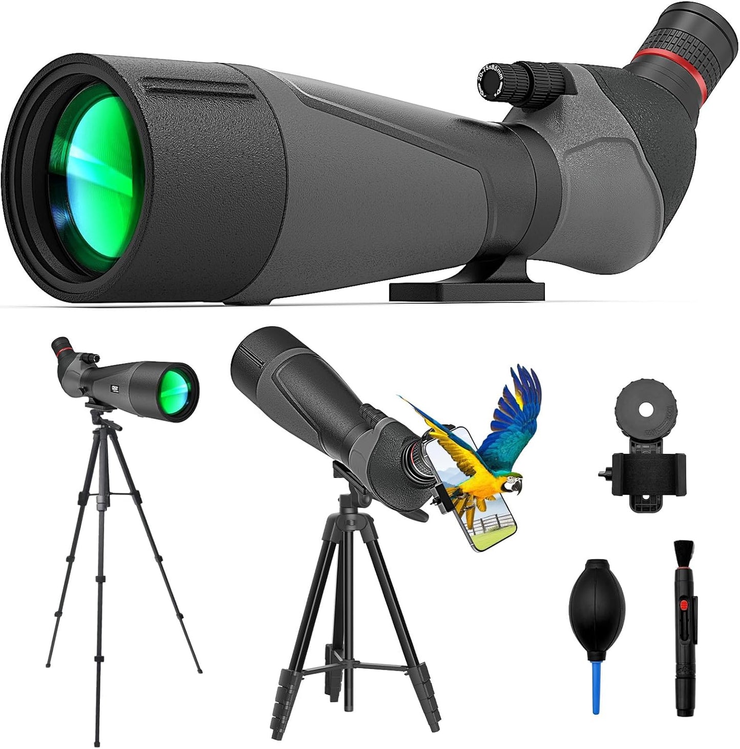 Gosky 20-60x80 Spotting Scope with Phone Adapter, Dual Focusing Waterproof Spotting Scopes for Target Shooting Bird Watching Hunting Wildlife Safari Viewing, BAK4 FMC Spotter Scope with Carrying Case