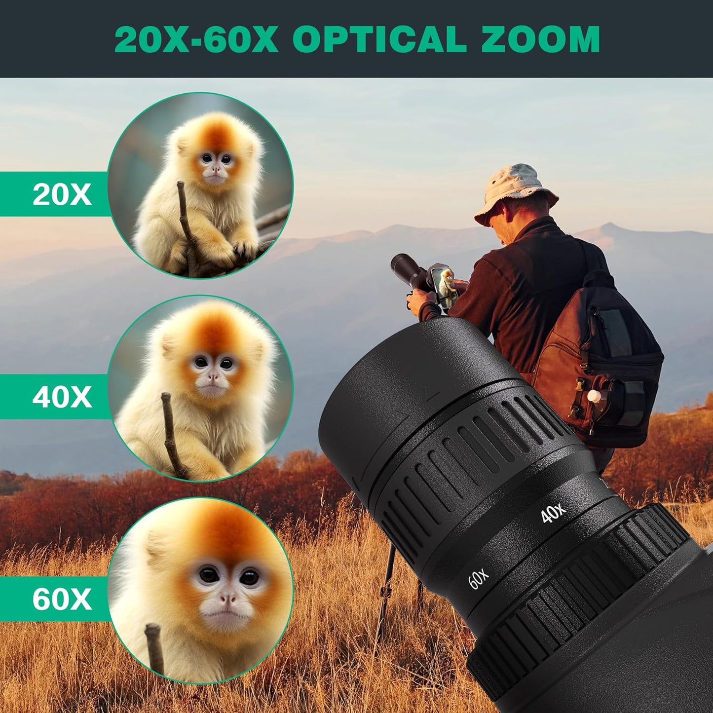 Gosky 20-60x80 Spotting Scope with Phone Adapter, Dual Focusing Waterproof Spotting Scopes for Target Shooting Bird Watching Hunting Wildlife Safari Viewing, BAK4 FMC Spotter Scope with Carrying Case