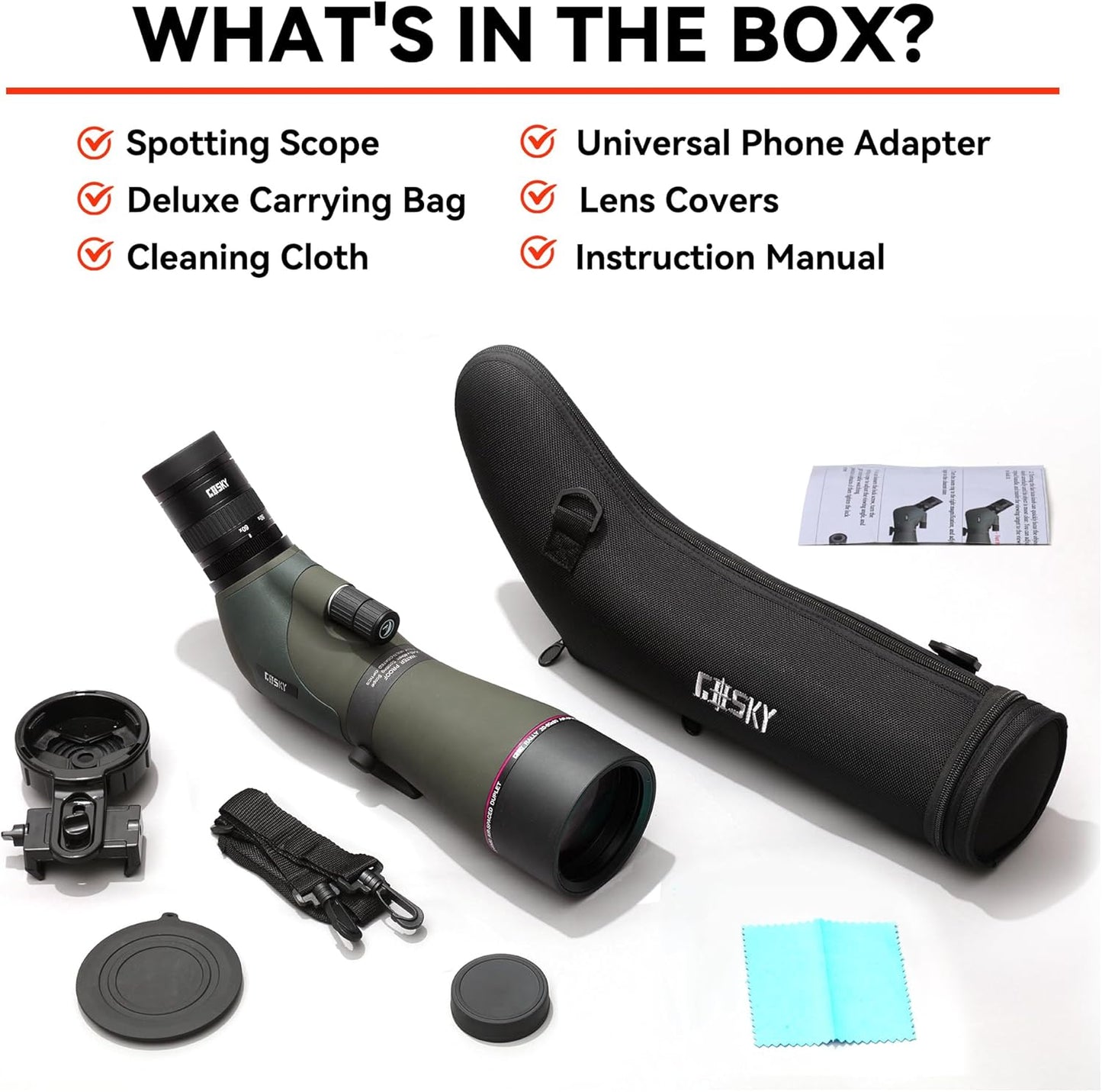 Gosky 20-60x80 Spotting Scope with Phone Adapter, Dual Focusing Waterproof Spotting Scopes for Target Shooting Bird Watching Hunting Wildlife Safari Viewing, BAK4 FMC Spotter Scope with Carrying Case