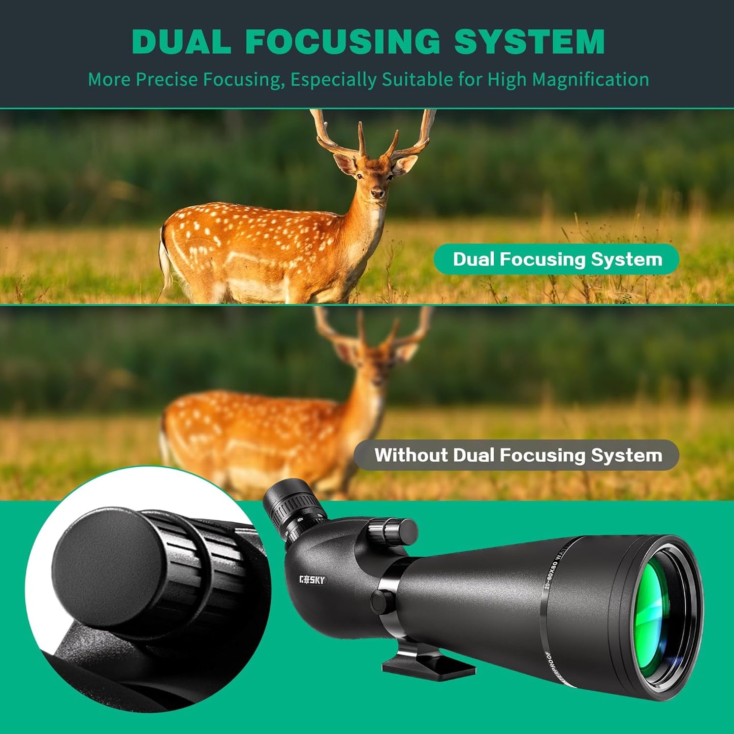 Gosky 20-60x80 Spotting Scope with Phone Adapter, Dual Focusing Waterproof Spotting Scopes for Target Shooting Bird Watching Hunting Wildlife Safari Viewing, BAK4 FMC Spotter Scope with Carrying Case